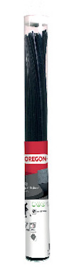 Trimmertråd av nylon i ett genomskinligt rör med röd och vit etikett märkt "OREGON".