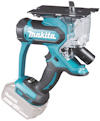 Gipssåg i plast och metall med text "Makita" och batteri nertill i maskinen.