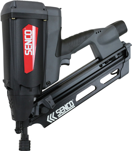 Dyckertpistol i svart med röd logga märkt "SENCO".