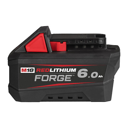 Svart M18 REDLITHIUM FORGE 6.0 Ah batteri med röd text och detaljer.