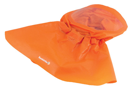 Orange huva med transparent visir och vit Sunstrom-logga på sidan.