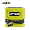 Grön RYOBI miniluftpump med svarta detaljer och slang med munstycke. Logotypen "ONE+ 18V" syns i hörnet.