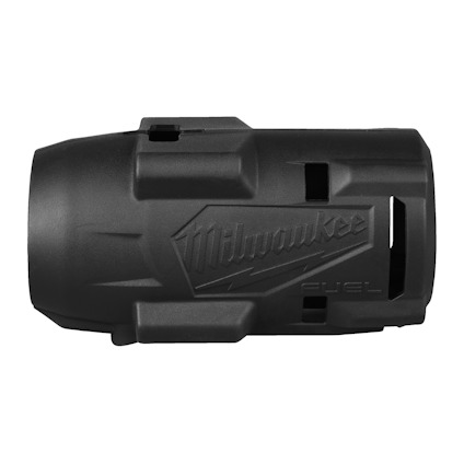 Svart, cylindrisk plastkomponent med texten "Milwaukee Fuel" ingraverad på sidan.