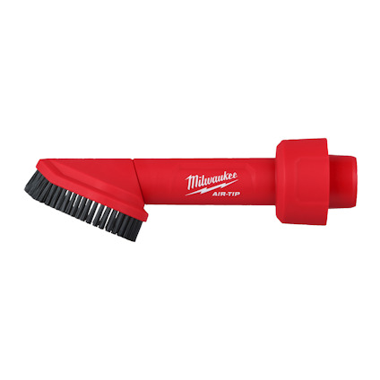 Rött hörnmunstycke med borste, märkt "Milwaukee AIR-TIP".