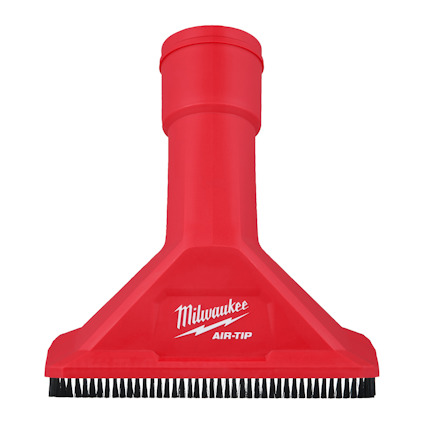 Rött borstmunstycke med svarta borststrån och texten "Milwaukee AIR-TIP".