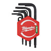 Sexkantiga Torx-nycklar i olika storlekar med ett rött och vitt Milwaukee-fodral.