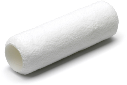 Vit mikrofiberrulle för måleri, formad som en cylinder med öppen insida.