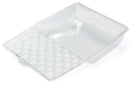 Rektangulär, genomskinlig plasttråginsats med rutmönstrad botten.