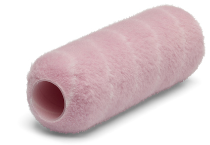 Rosa målarroller med luddig yta och öppen cylinderformad kärna.