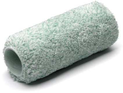 Grön mikrofiberroller för målning med lugg och ihålig kärna för montering på rullhandtag.