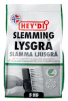 Påsen visar "HEY'DI Slemming Ljusgrå 5 kg" med en illustration av en hand som applicerar materialet med en borste.