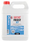Plastdunk med röd skruvkork och etikett med texten "HEY’DI FROST KF 4 LTR". Snöflingemotiv och norska flaggan syns.