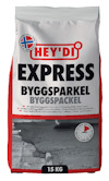 Förpackning med texten "HEY'DI EXPRESS BYGGSPARKEL BYGGSPACKEL" och viktangivelse "15 KG".