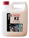 Plastdunk med röd kork, etikett "HEY'DI KZ" och text på norska och svenska, innehåll 4 liter.