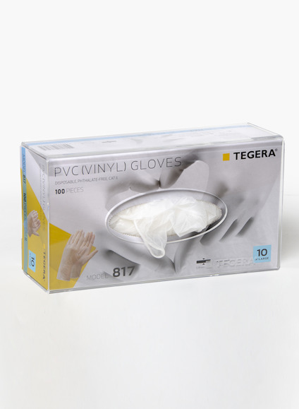 Förpackning med PVC-vinylhandskar, 100 stycken, modell 817, märke: Tegera.