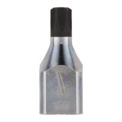 Silvrig hylsa med svart Torx T55-spets och ingraverad logotyp.