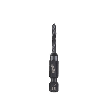Kombinerad gängtapp i metall med spiralformade räfflor och texten "M4 x0.7-6g".