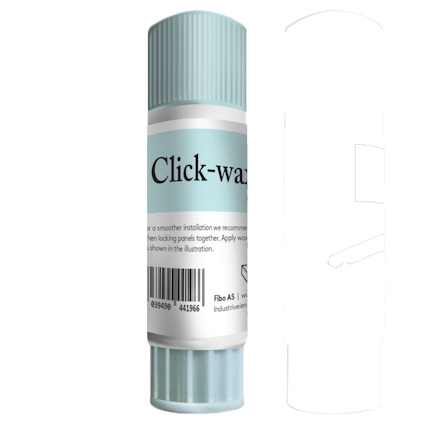 Bivaxsticka med etikett märkt "Click-wax" samt instruktioner och streckkod.