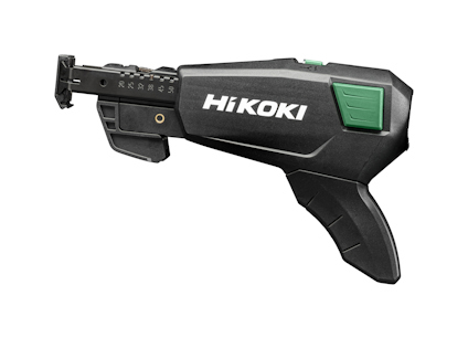 Skruvmagasin med svart och grön design, märkt med "HIKOKI", och har en ergonomiskt greppbart handtag.