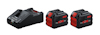 Batteriladdare och två batterier med märkningen "ProCORE 18V", svart och röd design.