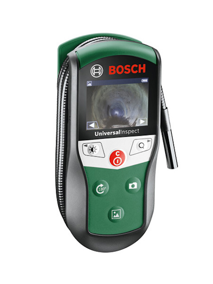 Inspektionskamera med skärm och kontrollknappar, märkt "Bosch Universal Inspect".