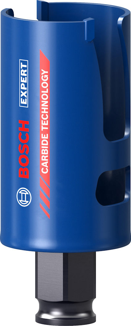 Hålsåg i blått med röda detaljer, märkt "Bosch Expert Carbide Technology".