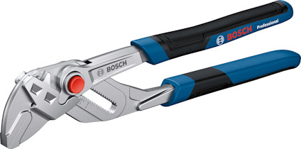 Polygrip-tång med justerbara käftar och svart-grepp handtag, märkning "Bosch Professional".