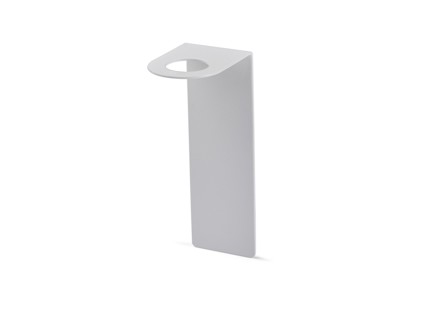 Vit minimalistisk väggmonterad hållare med en cirkulär öppning på toppen.