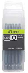 BITS T30 LUNA 89MM FÄSTE 1/4 TUM 5-PACK