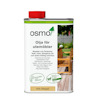 Rektangulär plåtburk med texten "osmo olja för utemöbler 028 ofärgad", bild av utemöbler på framsidan.