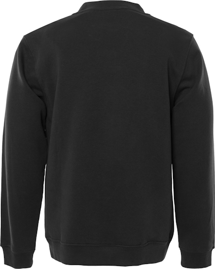 Svart tröja sedd bakifrån, med långärmad design och rund hals.