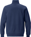 Mörkblå sweatshirt sedd bakifrån, med hög krage och långa ärmar.