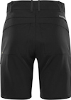 Svarta shorts, bakifrån, med skärpöglor och två bakfickor. Text "BLÅKLÄDER" på höger sida.