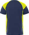 Kortärmad t-shirt med mörkblå rygg och neongula sidopaneler.