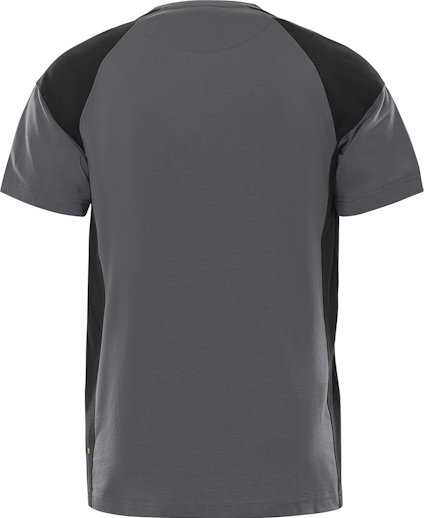 Grå och svart t-shirt med raglanärmar och enkel design.