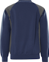 Mörkblå och grå långärmad sweatshirt sedd bakifrån.