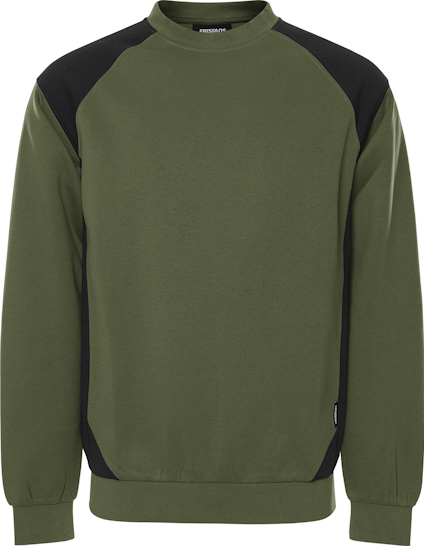 Grön och svart sweatshirt med långa ärmar och rund hals.