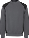 Grå och svart sweatshirt med långa ärmar och rund halsringning, detaljer i svart på axlar och sidor.