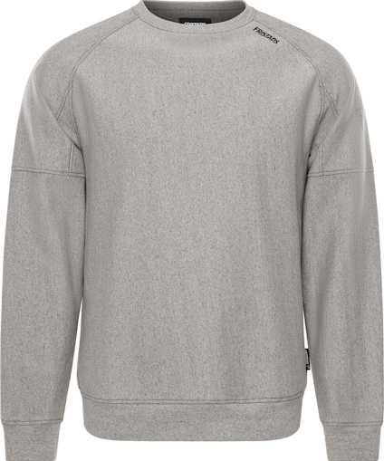 Gråmelerad sweatshirt med långa ärmar och rakt snitt, med en liten logotyp vid kragen.