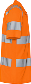Orange reflexväst med silverfärgade reflexband runt ärmar och bål.