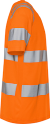 Orange T-shirt med reflekterande grå ränder runt armar och midja.