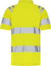 Gul t-shirt med breda reflexband över axlar, runt midjan och överkroppen, sedd bakifrån.
