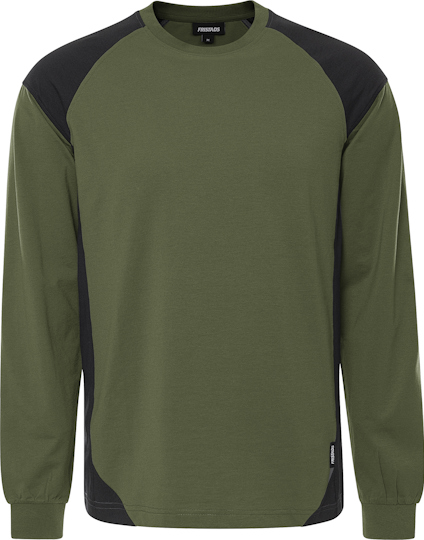 Grön långärmad t-shirt med svarta paneler på axlar och sidor.