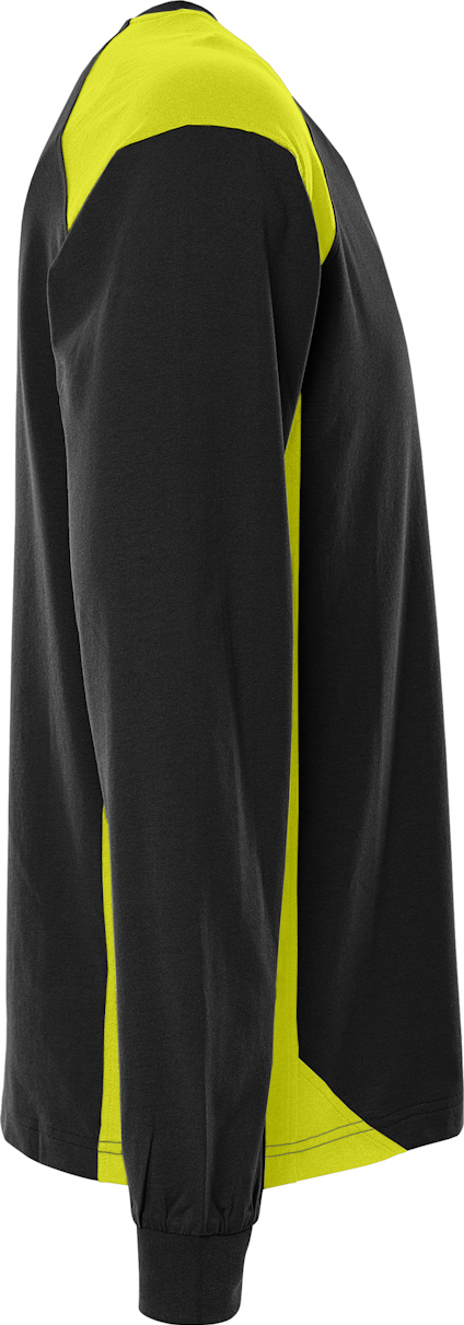 Schwarz-gelb gestreiftes, langärmeliges Trikot im Profilansicht.