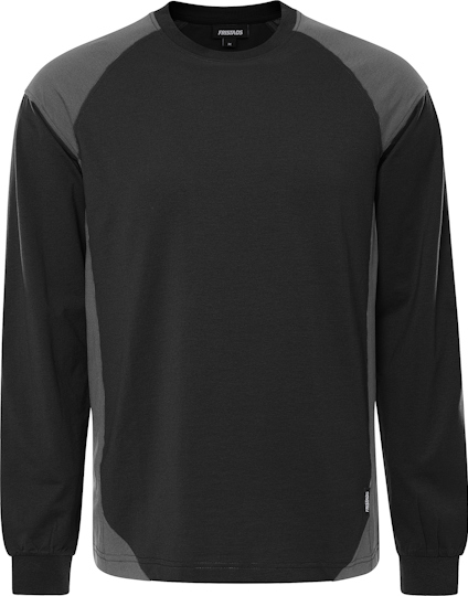 Svart och grå långärmad t-shirt med kontrasterande axel- och sidsömmar.