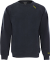 Mörkblå sweatshirt med rund halsringning och långa ärmar. Diskreta märken på bröst och ärm.