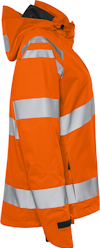 Orange jacka med reflexband runt armar och torso, sedd från sidan mot vit bakgrund.