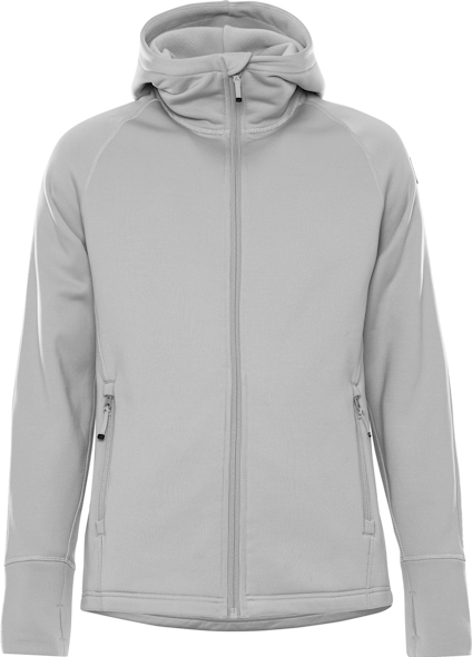 Gråmelerad Polartec-damhoodie med dragkedja, framfickor och huva.