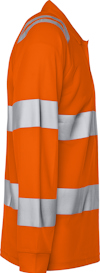 Orange långärmad tröja med silverfärgade reflexband runt torso och ärmar.