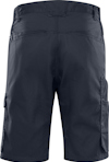 Mörka shorts med flera fickor och bälteshällor, avsedda för arbete eller fritid. Sedd bakifrån.
